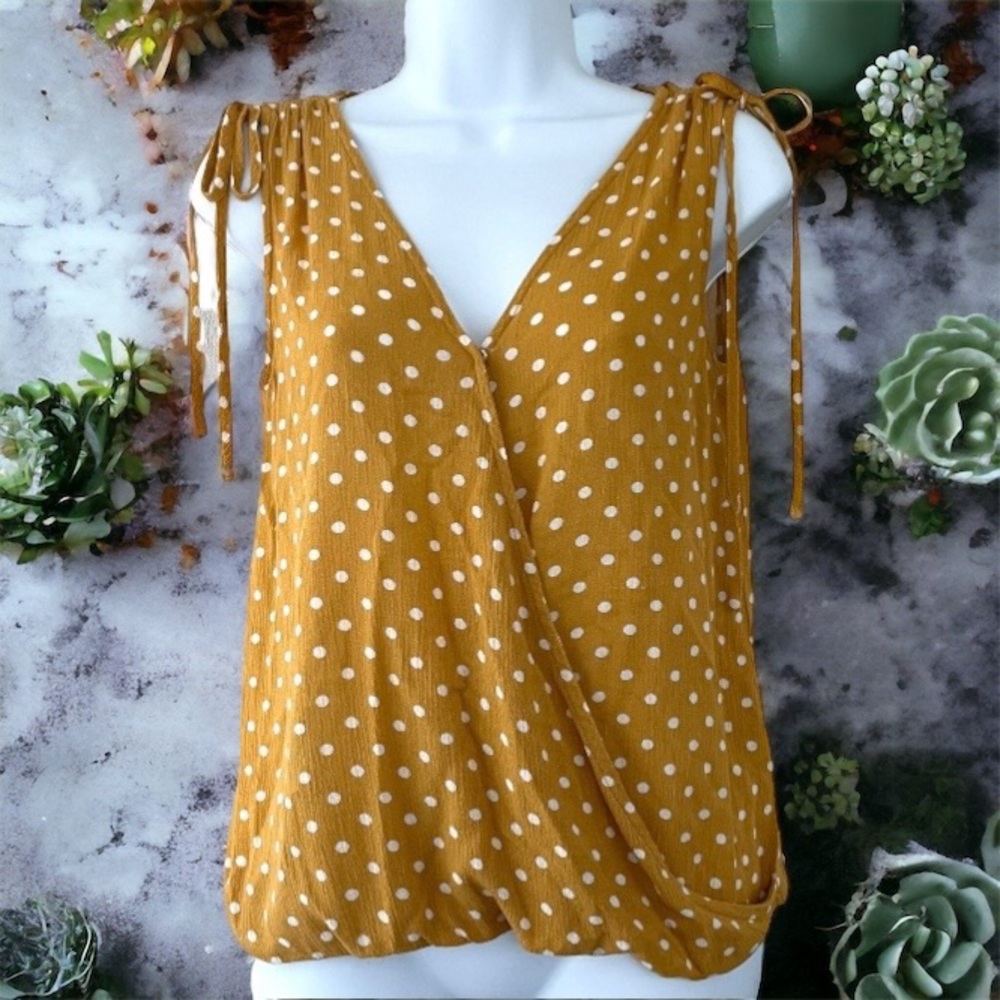 Yellow Polkadot Boho Tank Top Blouse